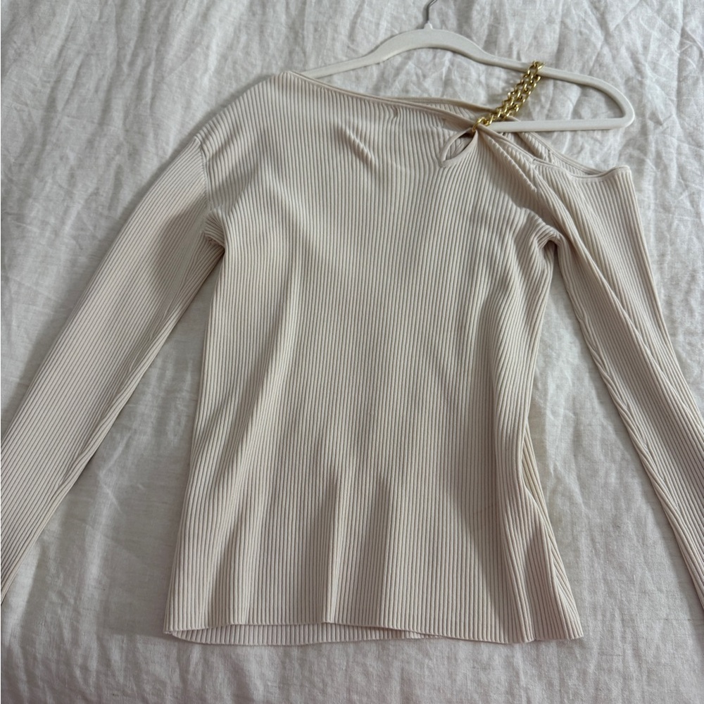NICHOLAS Beige Ribbed Off-Shoulder top - Picture 4 of 4
